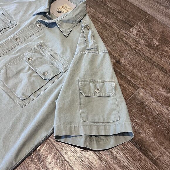 Cabelas Safari Series Button Up Shirt Mens XL Green Shoulder Strap Pocket - Picture 5 of 10